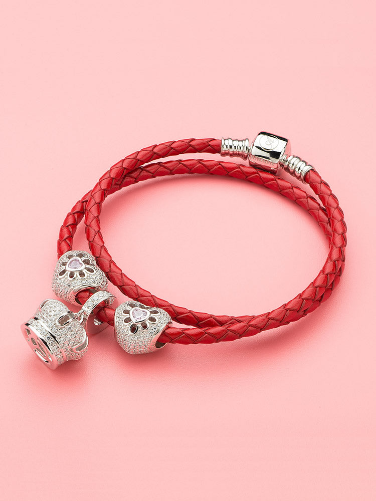 Love in Bloom silver charm styled on European bracelet by ATHENAIE