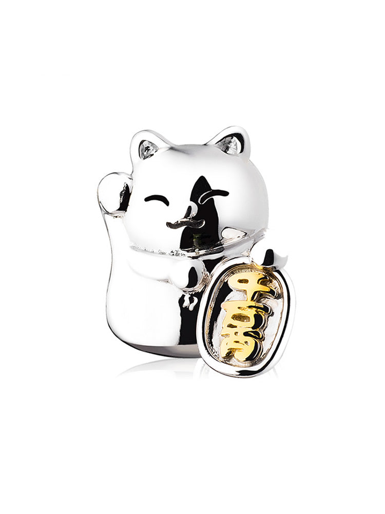 Fortune kitty lucky cat charm bead in sterling silver with CZ by ATHENAIE