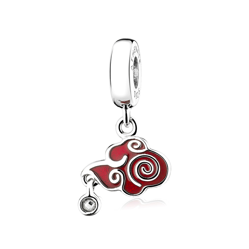Front view of Lucky Cloud pendant charm in 925 sterling silver with enamel and CZ
