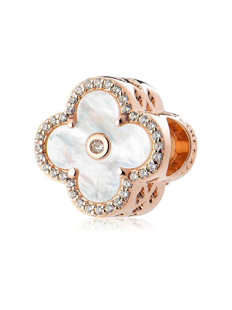 Lucky clover rose gold charm bead front view