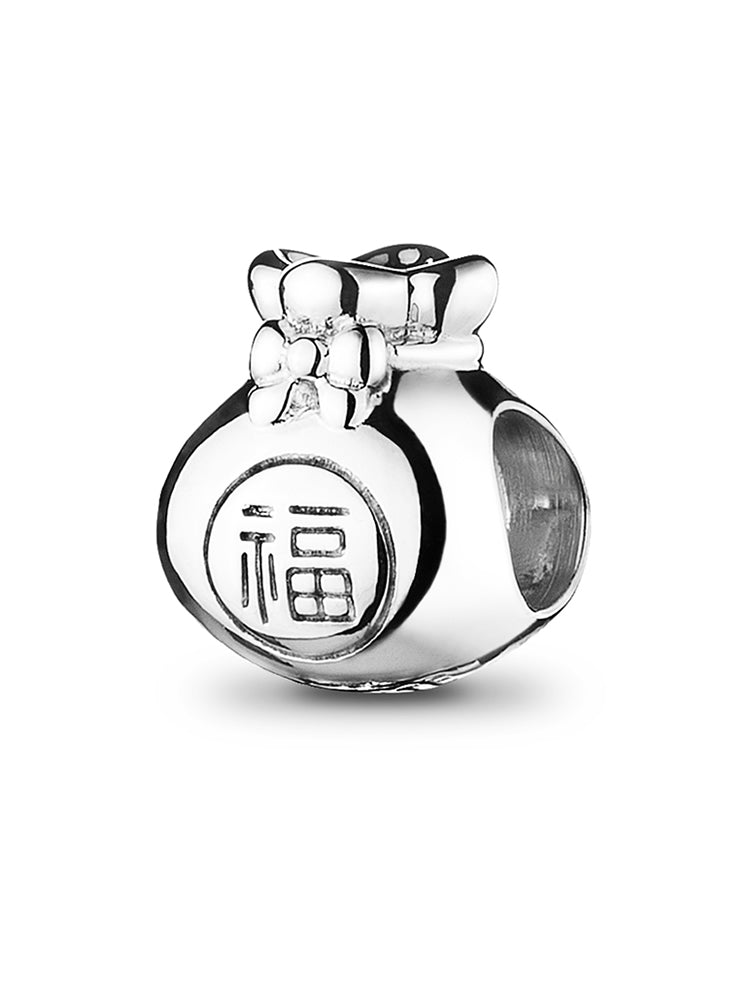 Lucky fortune bag 925 sterling silver charm bead side view