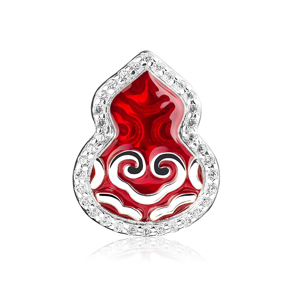 Lucky Gourd enamel charm bead in 925 silver, front view.
