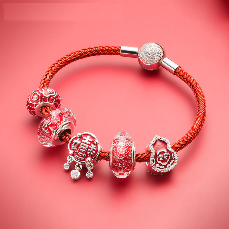 Lucky Gourd enamel charm bead paired with European-style bracelet.