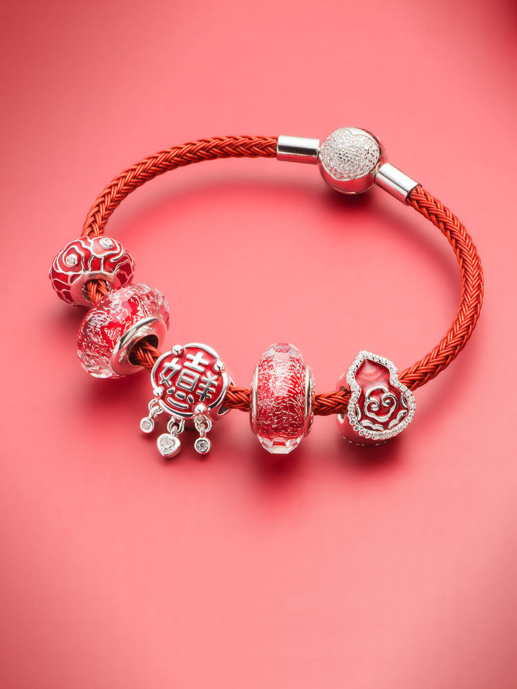 Lucky gourd enamel charm bead paired with sterling silver bracelet