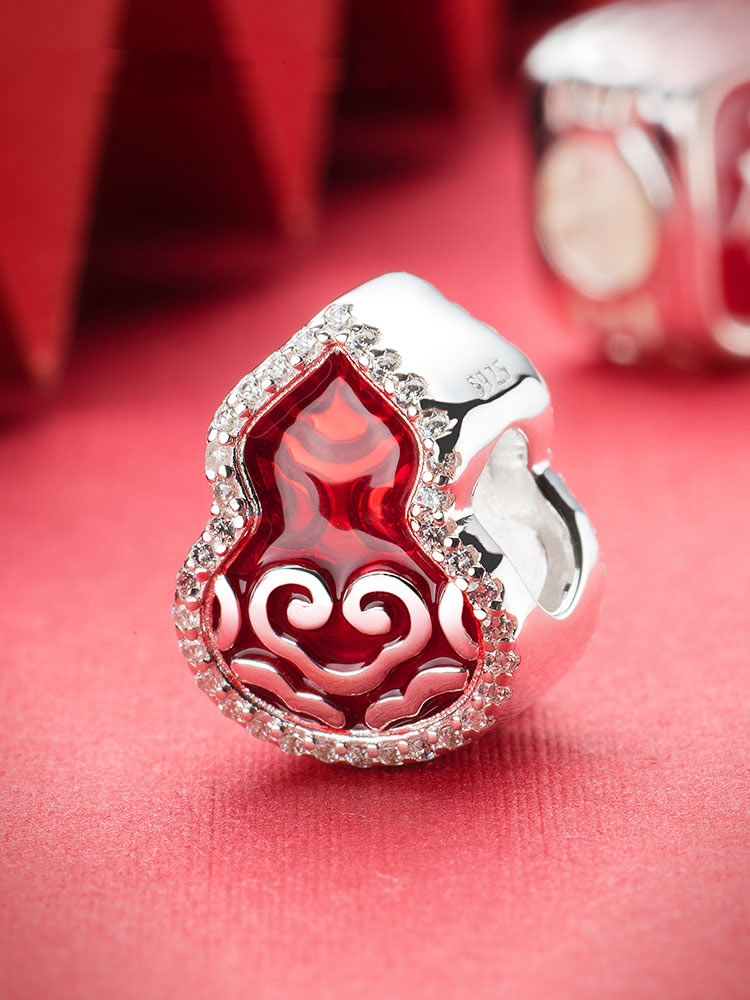 Lucky gourd enamel charm bead styled on European charm bracelet