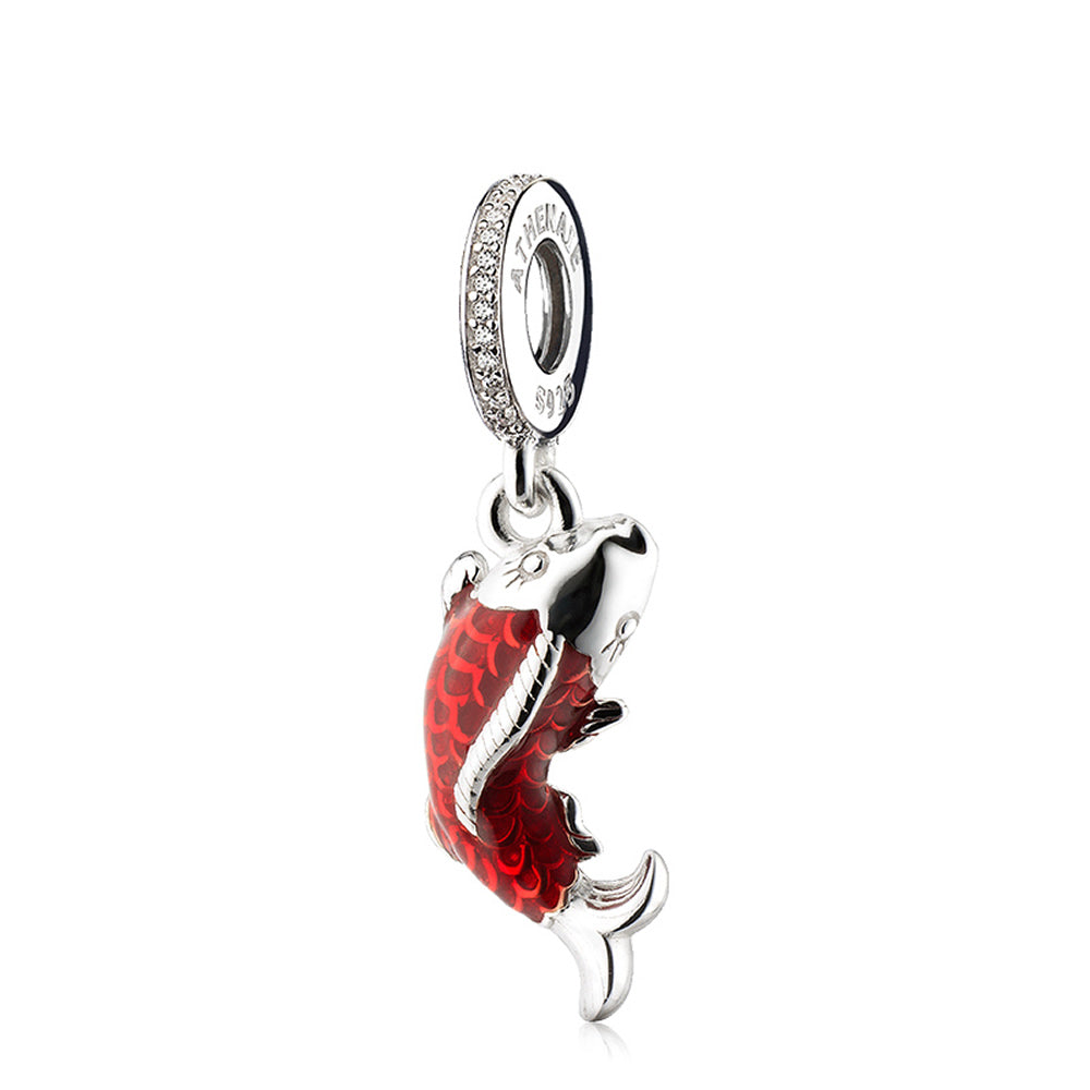 Lucky Koi enamel charm pendant in 925 silver, front view.