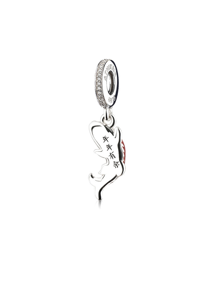Back view lucky koi enamel charm pendant sterling silver design