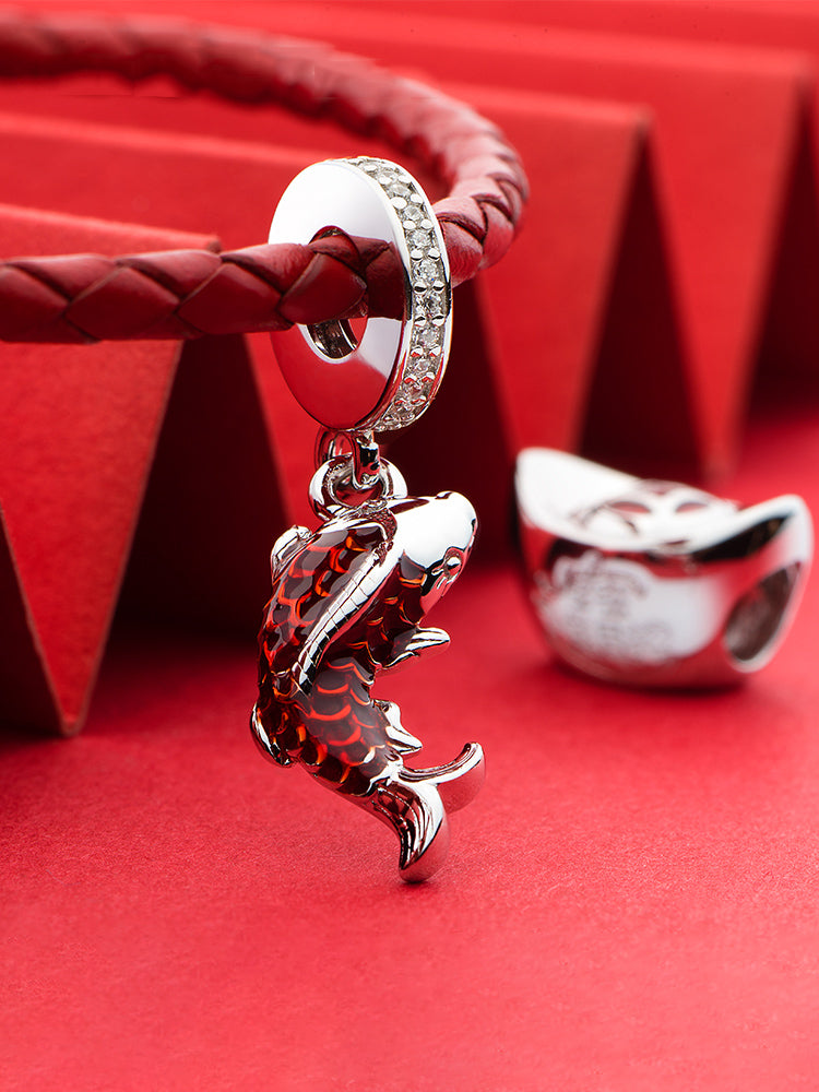 Lucky koi enamel charm pendant styled on European charm bracelet