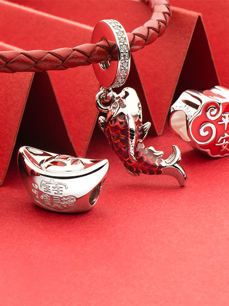 Close up lucky koi enamel charm pendant with colorful enamel