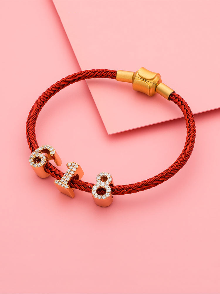 Lucky number rose gold charm bead bracelet look