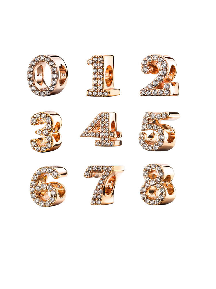 Lucky number rose gold charm bead front view