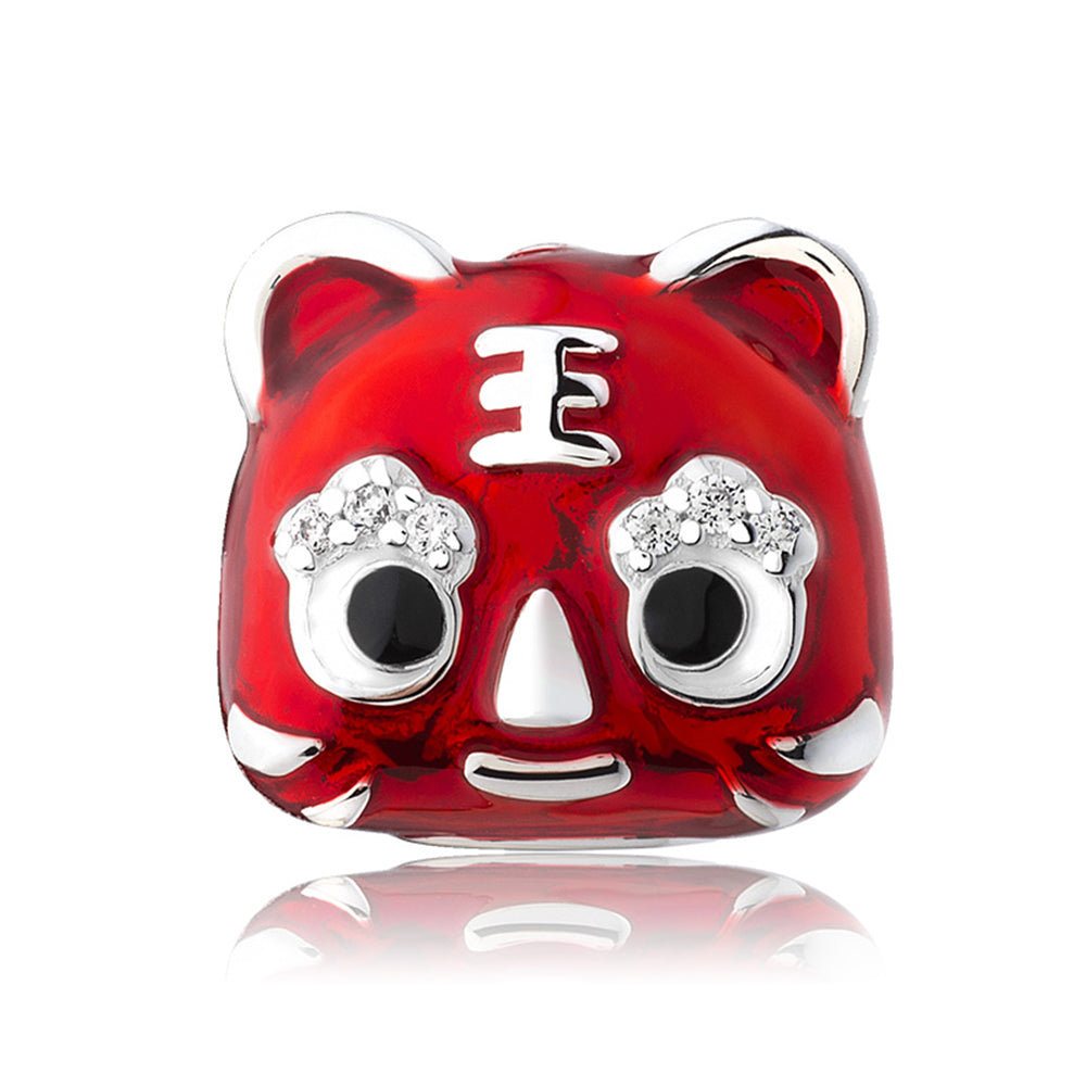 Chinese New Year inspired Lucky Tiger charm bead with silver and colorful enamel details