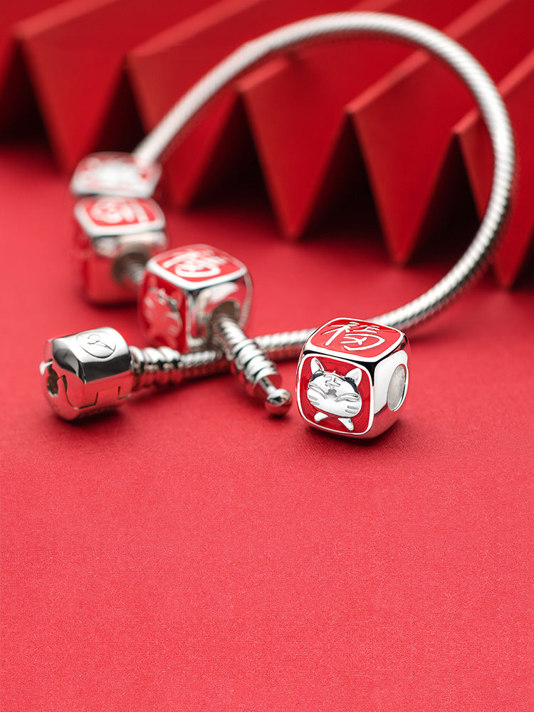 Lucky tiger enamel charm bead compatible with European charm bracelets