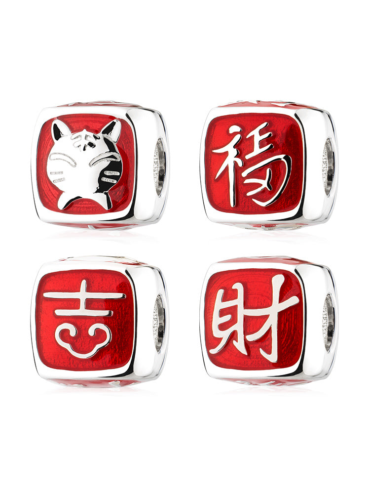 Lucky tiger enamel charm bead sterling silver multiple view