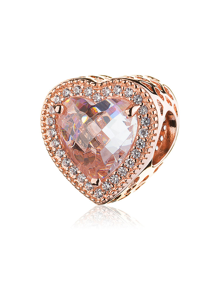 Luminous heart charm bead with sparkling heart design