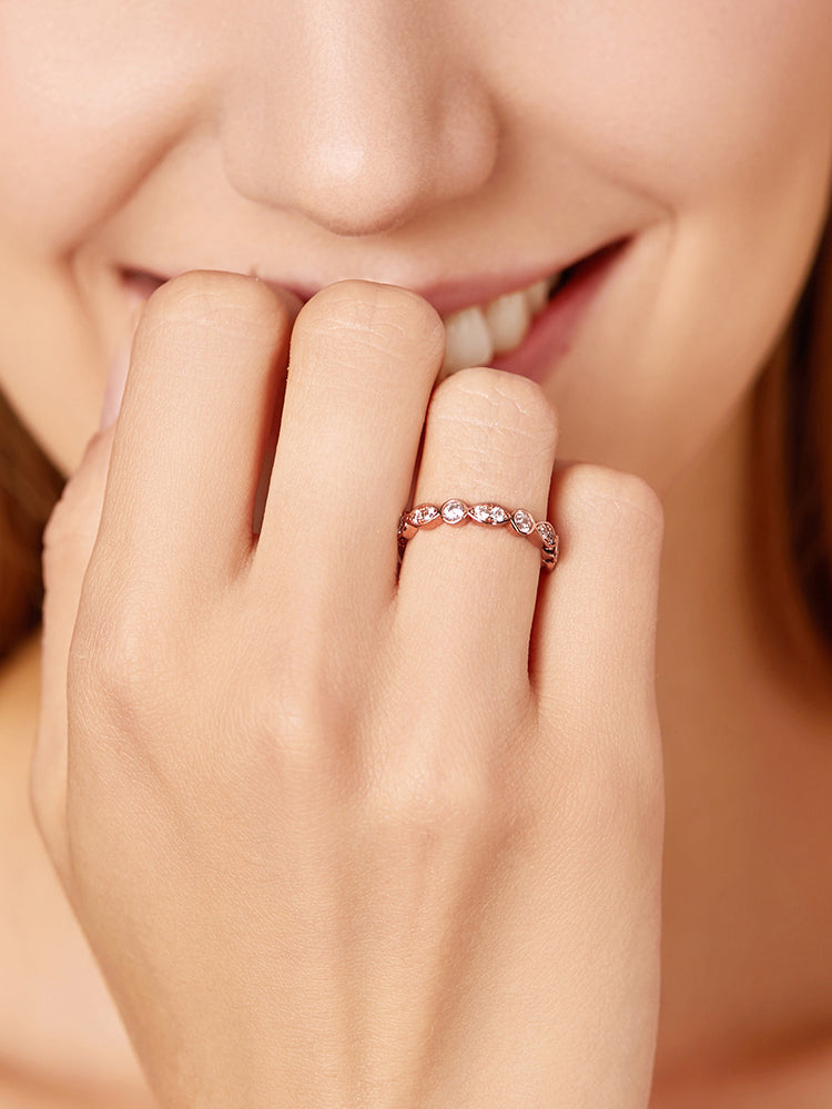 Rose gold marquise CZ eternity band ring styling