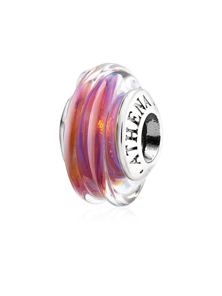 Mauve raised swirl Murano glass bead with a 925 silver core, front view