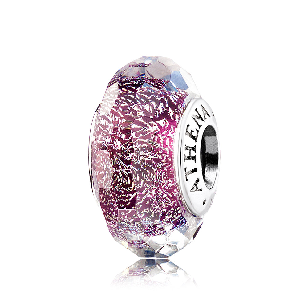 Midnight Bloom charm bead in faceted dark purple Murano glass with 925 silver core, front view on white background