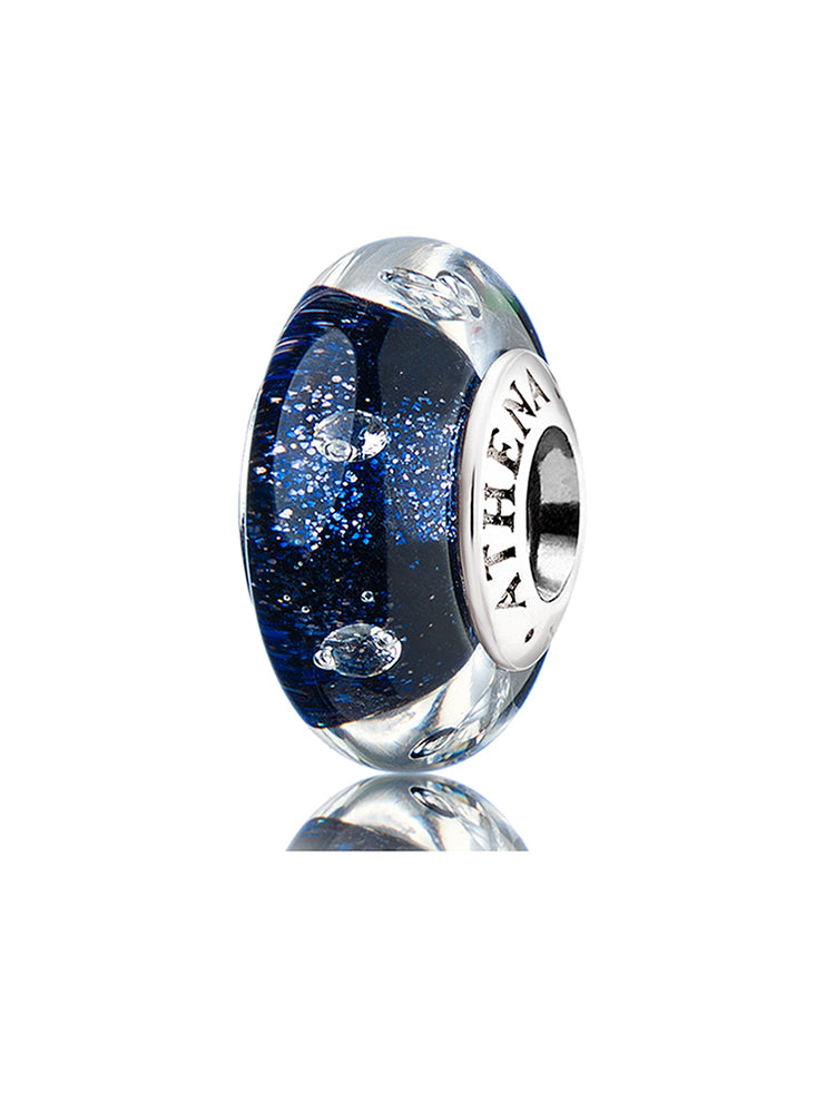 Midnight galaxy murano glass charm with 925 sterling silver core by ATHENAIE