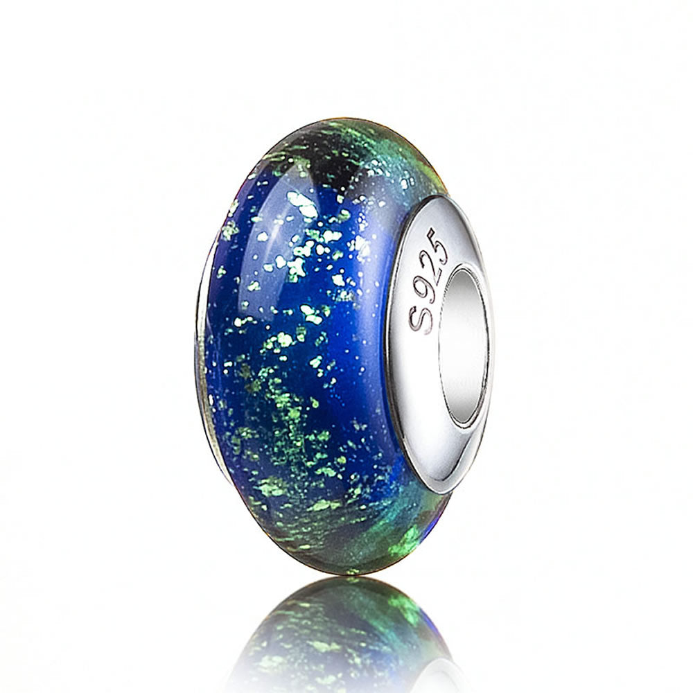 Midnight Lagoon Murano Glass Charm front view with gold foil