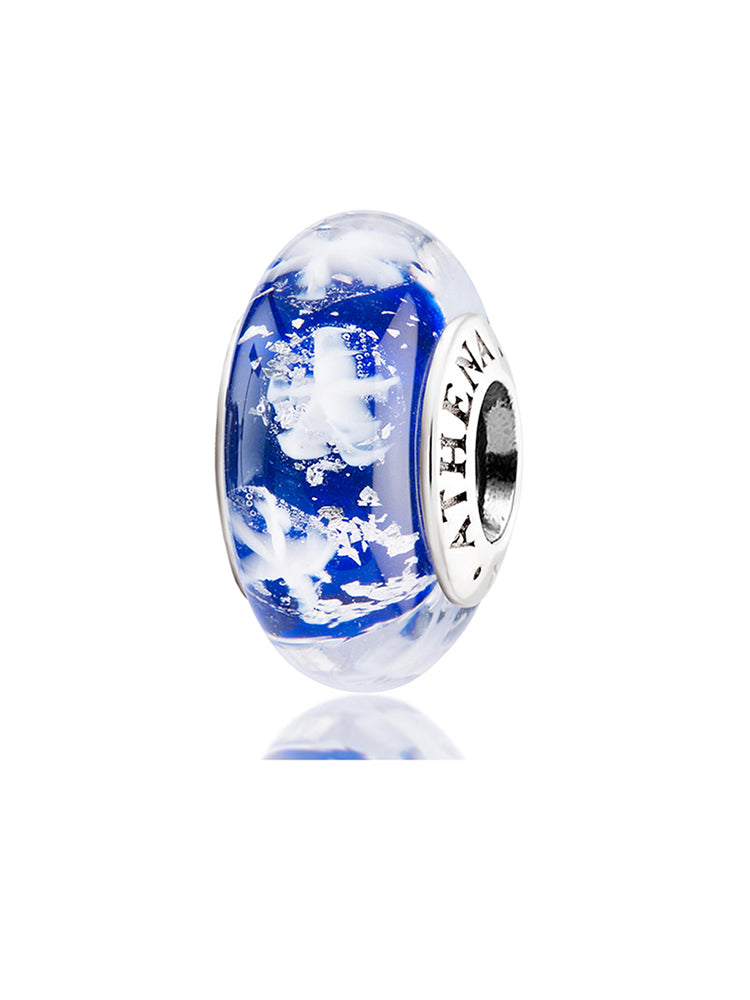 Midnight Snowflake Murano glass charm bead with sterling silver core by ATHENAIE