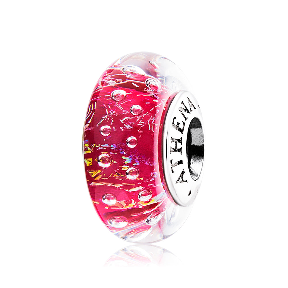 Rosy Glow Murano glass charm front view – red lampwork bead