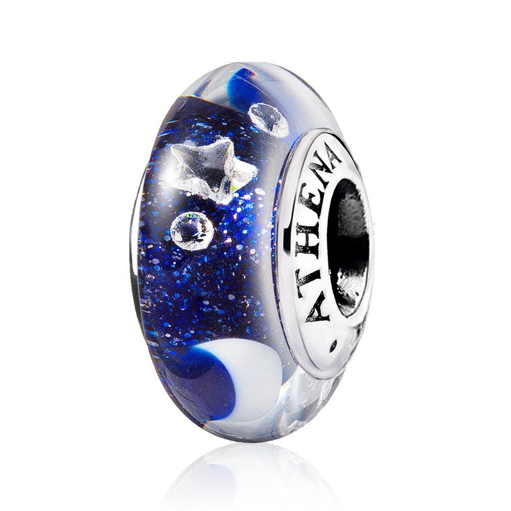 Moon & Star Murano glass charm with 925 silver core – front product image showcasing celestial design