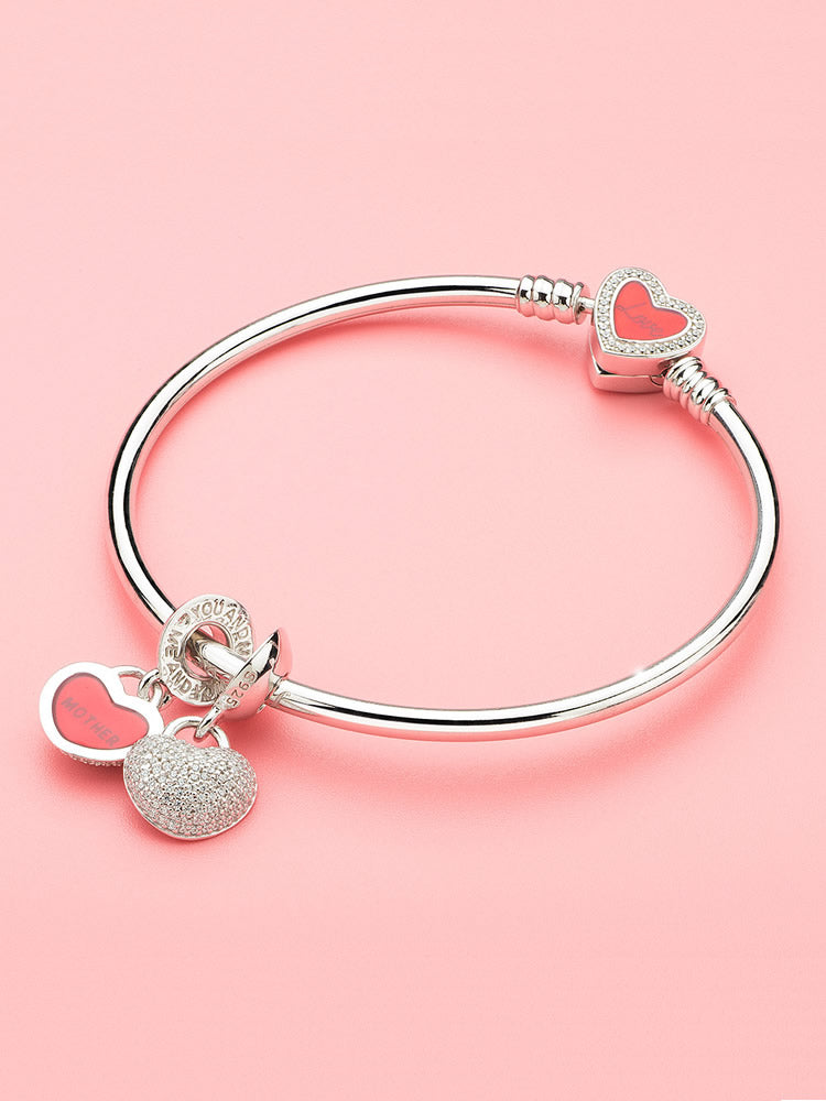 Mother daughter silver dangle charm bracelet styling