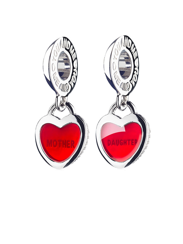 Mother and daughter love 925 sterling silver dangle charm front view