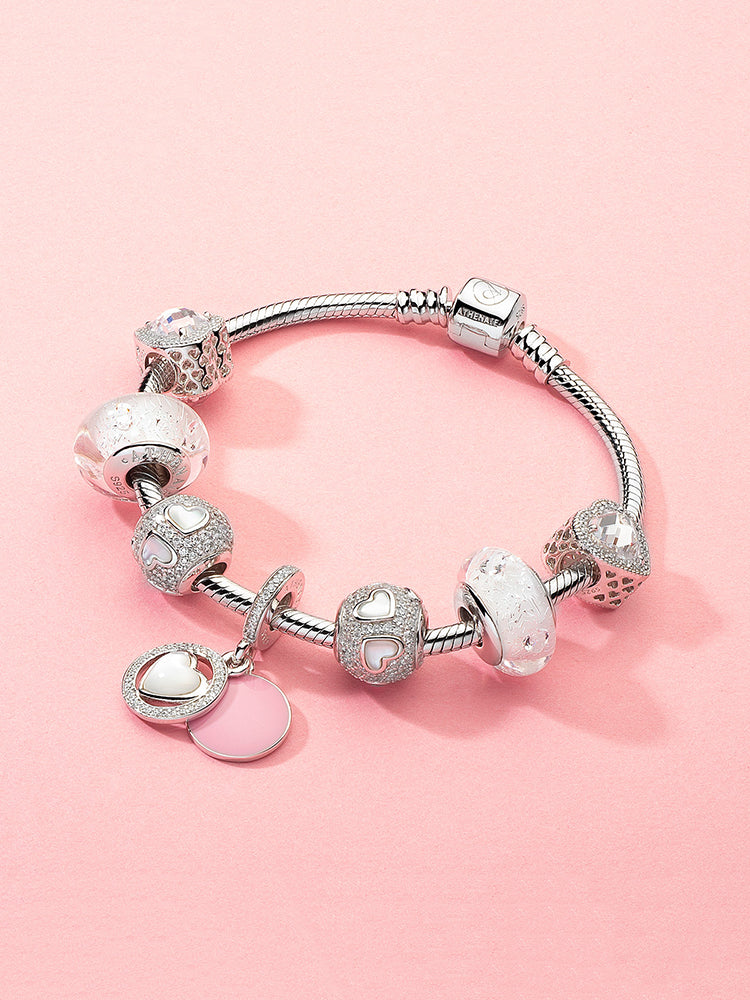 Mother’s Heart sterling silver charm bead styled on charm bracelet