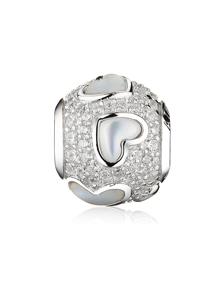 Mother’s Heart sterling silver charm bead with sparkling stones by ATHENAIE