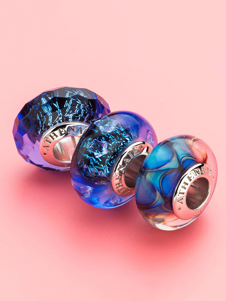 Ocean blue murano glass bead bracelet charm design by ATHENAIE