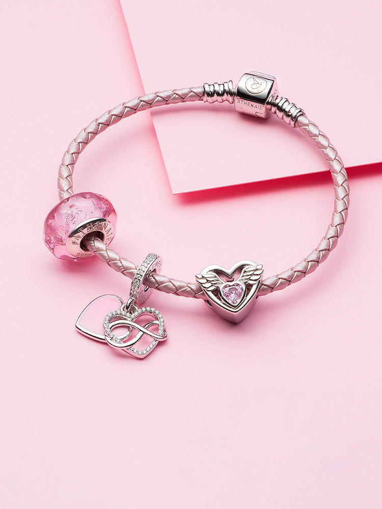 Pink blossom glow murano glass charm bead bracelet styling