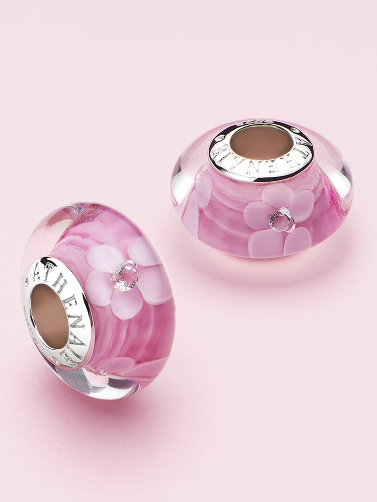 Spring Bloom Murano glass charm bead styled on charm bracelet