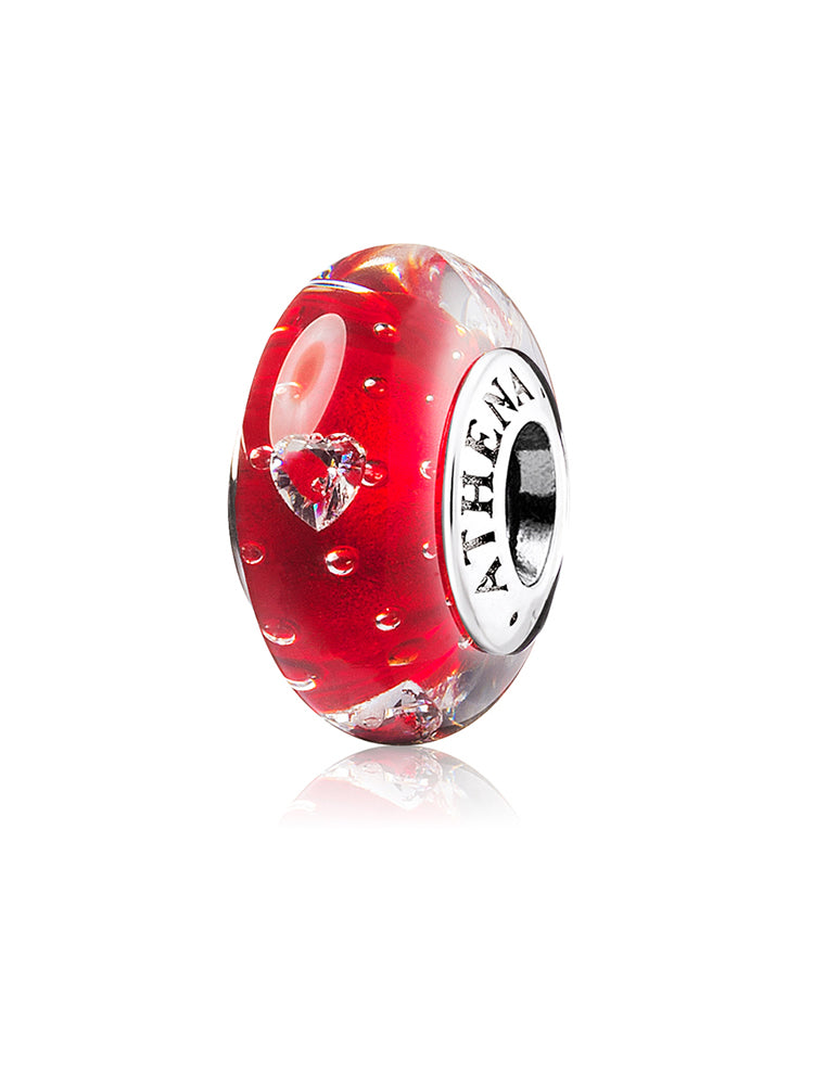 Crimson heart murano glass charm bead with sterling silver core by ATHENAIE