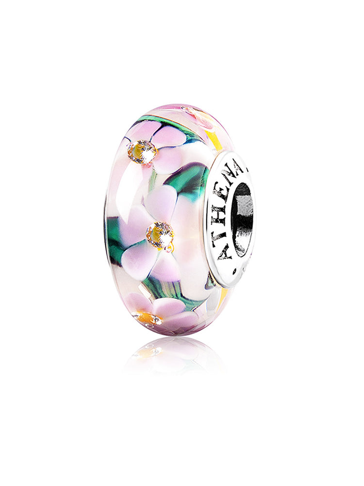 Primrose Garden murano glass charm bead with 925 silver core by ATHENAIE