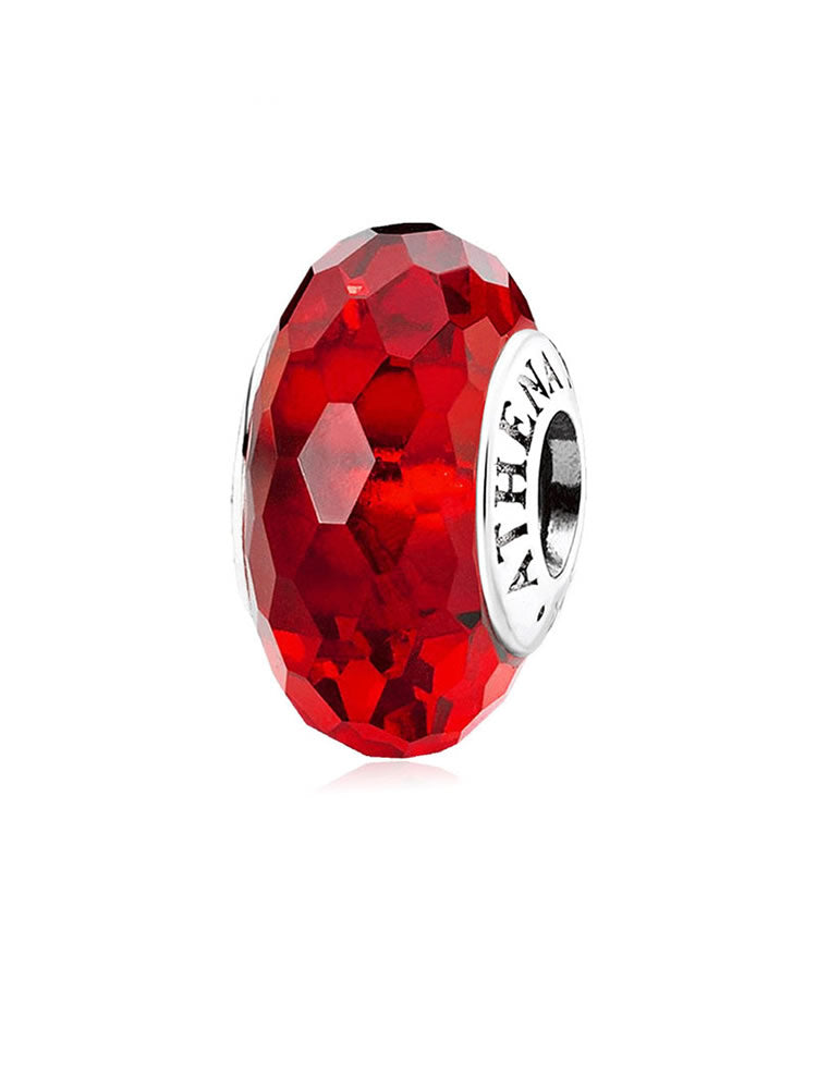 Ruby faceted murano glass charm bead with sterling silver core by ATHENAIE