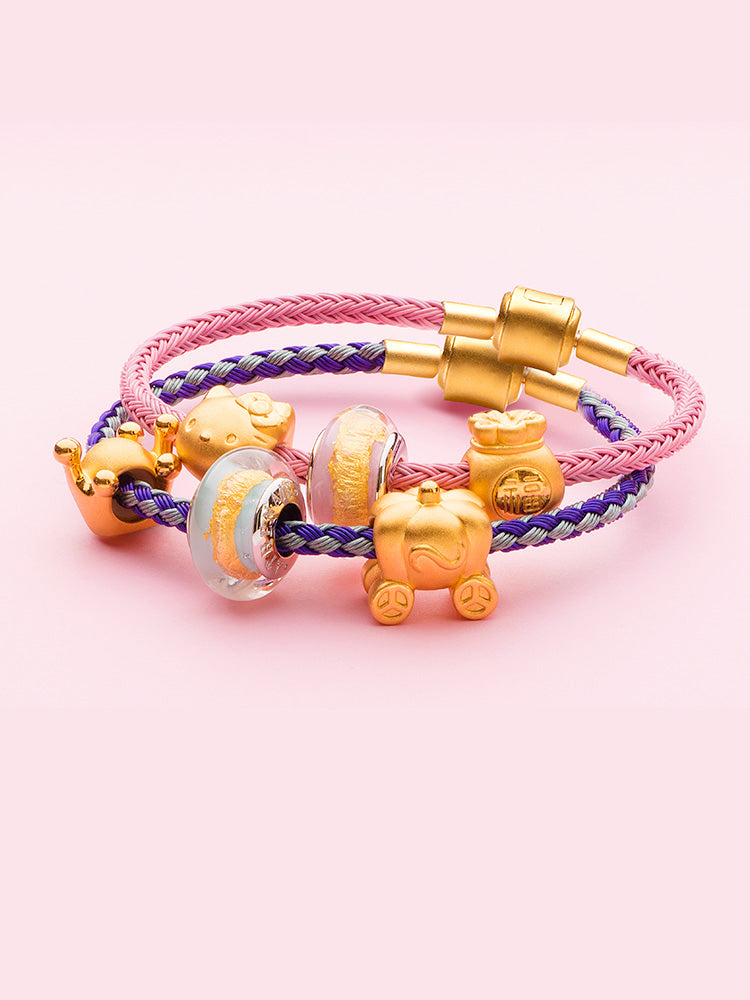 Golden blush murano glass charm bead bracelet detail