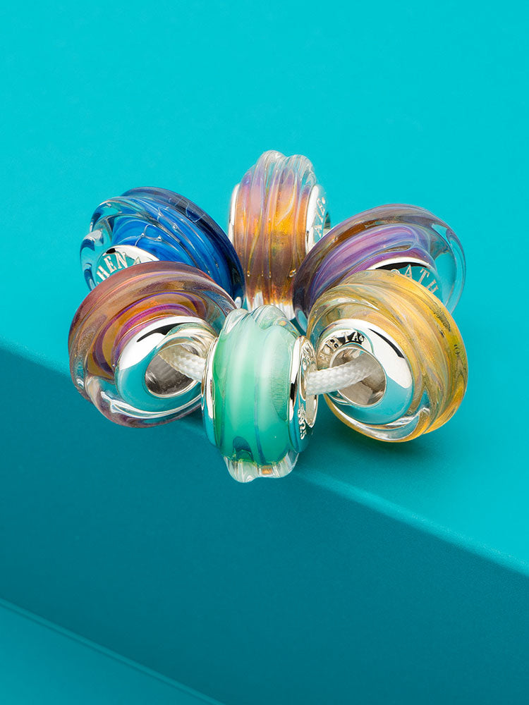 Murano glass emerald wave charm bead bracelet styling