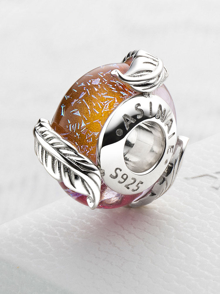 Murano glass feather charm bead bracelet styling