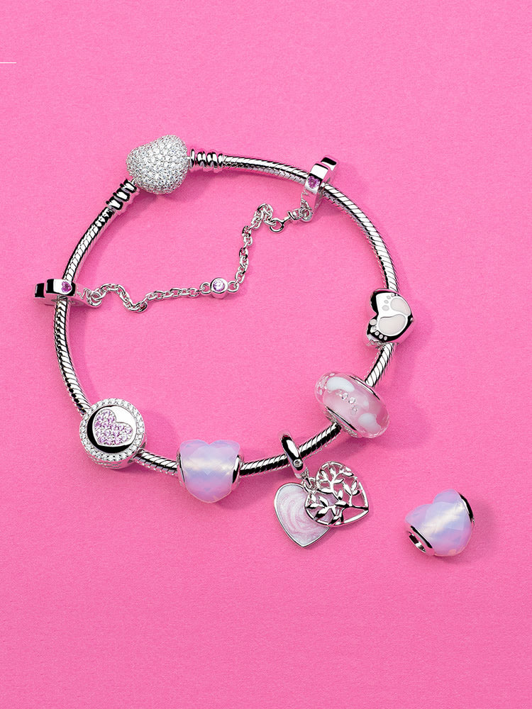 Pink footprint murano glass charm bracelet look