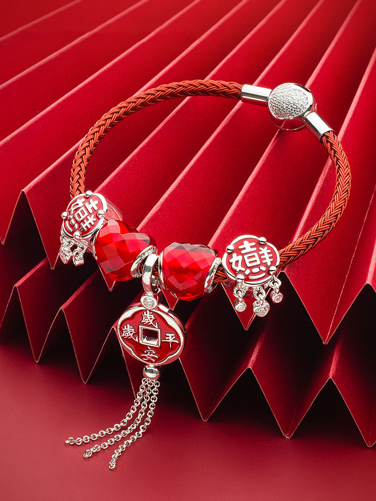 Murano glass heart charm bead paired with bracelet charms