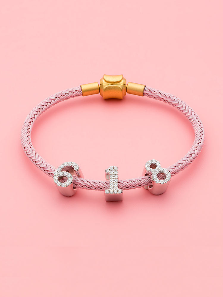 Silver number charm bead bracelet look