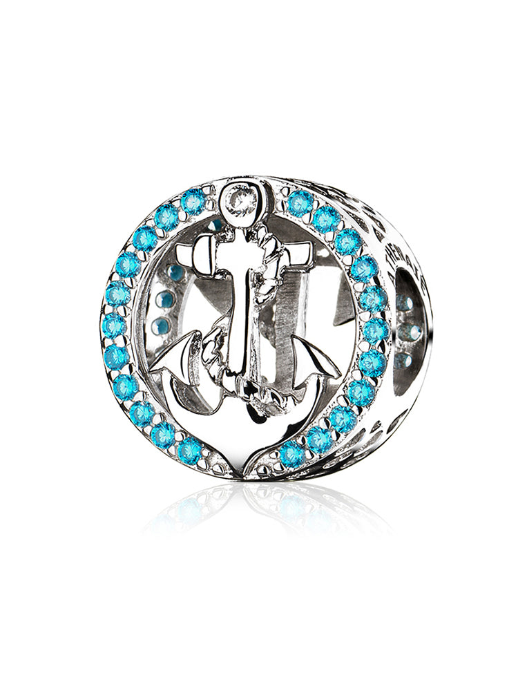 Ocean anchor charm 925 sterling silver bead with CZ stones