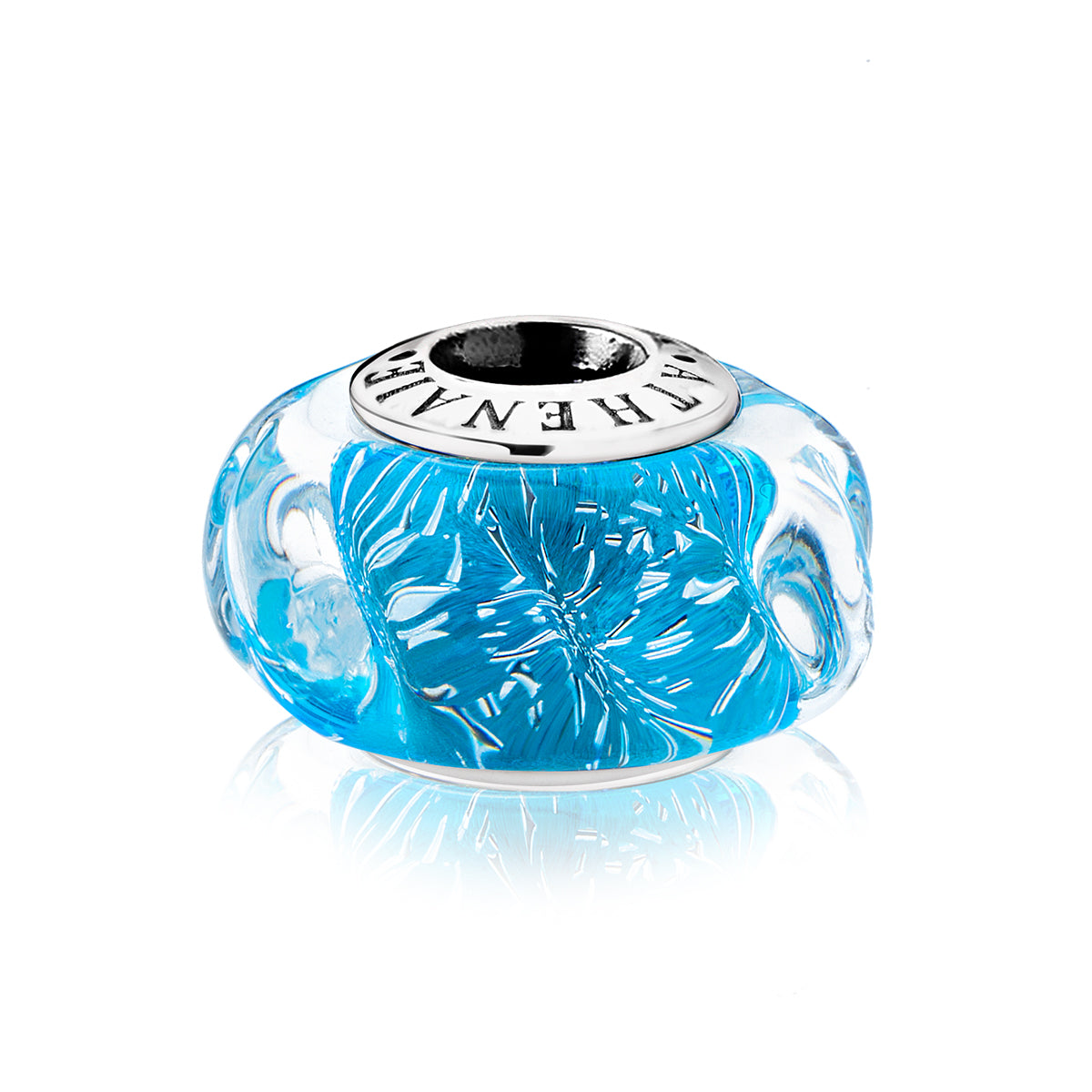 Side view of Ocean Breath charm with handcrafted Murano glass and ocean wave shimmer
