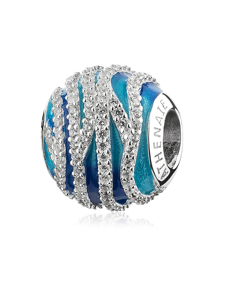 Ocean waves charm 925 sterling silver bead with CZ stones