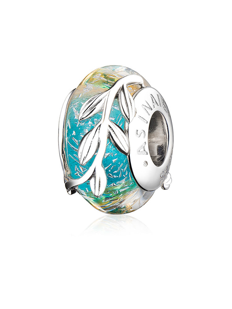 Olive leaf Murano glass charm bead front view