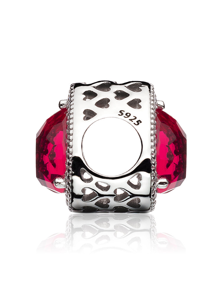 Angle view of passion heart sterling silver charm bead