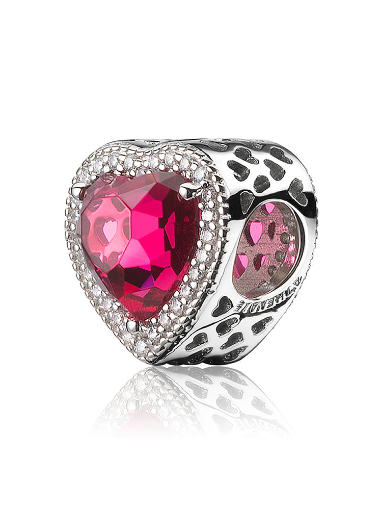 Side view of passion heart sterling silver charm bead for bracelets