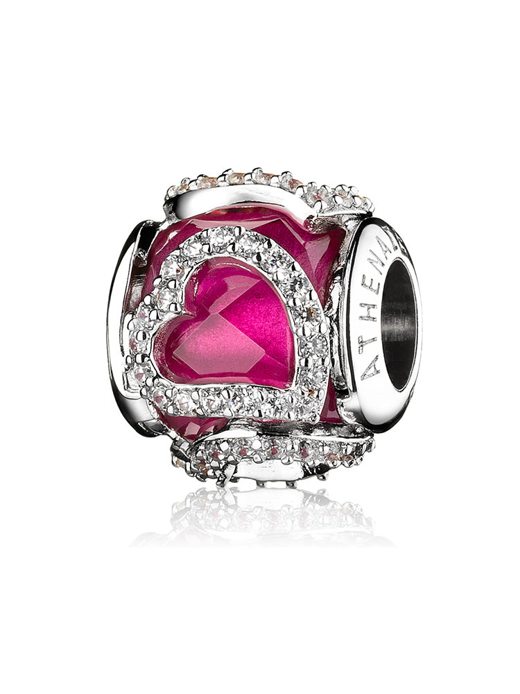 Side view of red CZ love charm in sterling silver